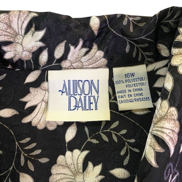 Allison Daley Button up Womens Size 16 Long Sleeve Top Black Floral Print - Picture 3 of 10
